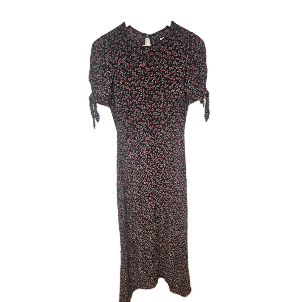 Reformation Size 2 Amsterdam Tie Sleeve Body-Con Maxi Dress Black Red Floral